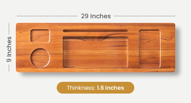 Teak Bathtub Tray Caddy - 29" Wide Adjustable Bathtub Table for Freestanding Tubs, Non-Slip Design with Phone/Wine Holder, Brown