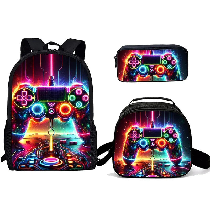 Cartoon Popular games console pad 3D Print 3pcs/Set Student School Bags Laptop Daypack Backpack Crossbody Lunch bag Pencil Case