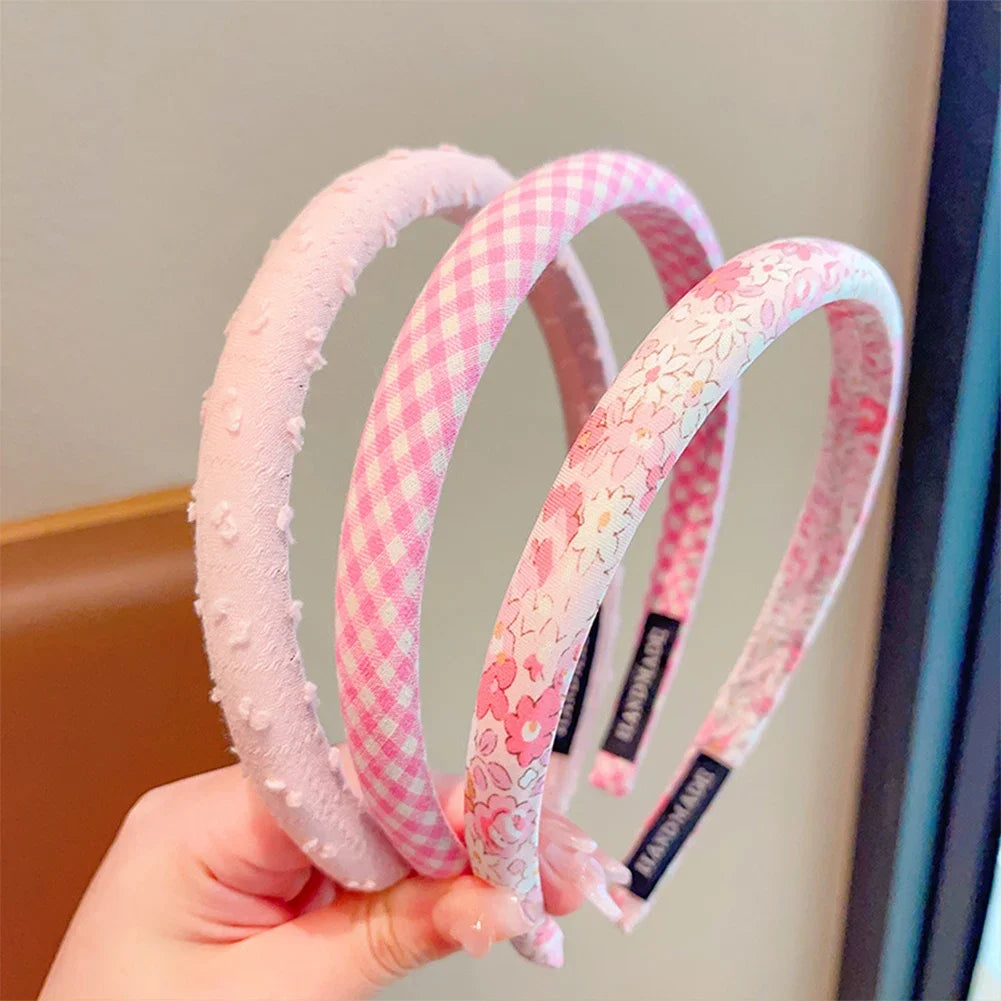 3Pcs/Set Fashion Women Girls Plaid Floral Colors Broadside Hairbands Sweet Children Vintage Cute Hair Hoop Kids Hair Accessories
