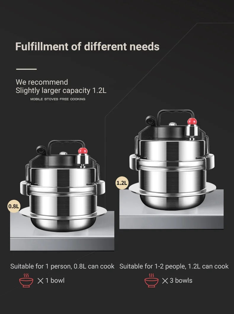 0.8-2L Outdoor Camping Small Pressure Cooker 304 Stainless Steel Portable Rice Cooker for Kitchen Cooking Tool Pressure Cooker