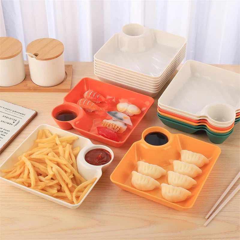 Chips and Salsa Serving Dish Plates 1/2/4pcs Reusable Chip and Dip Bowl Serving Dishes Rectangular Snack Tray with Compartments