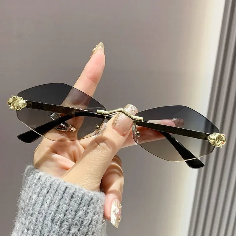 Trendy Rimless Polygonal Sunglasses Stylish Gradient Lens Metal Shades Eyewear Luxury Brand Small Vintage Sun Glasses