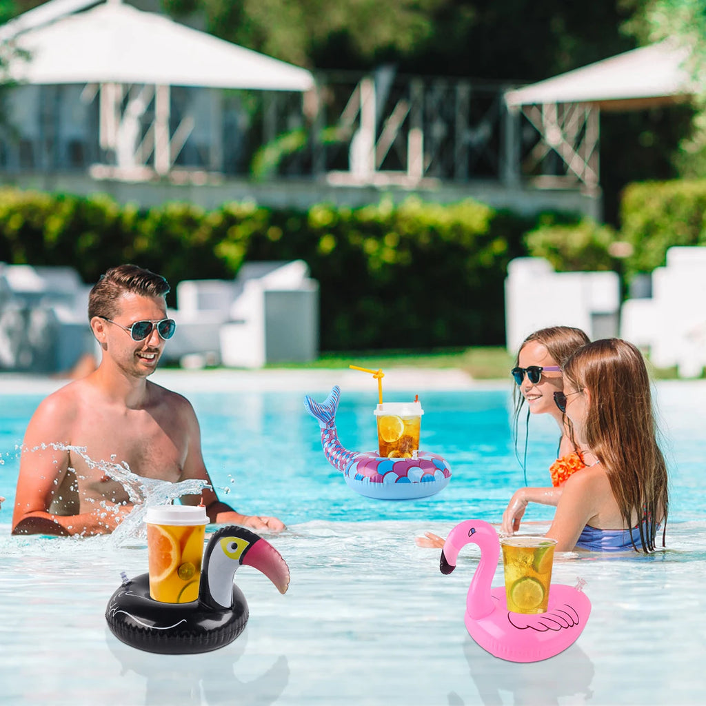 3/6/12PCS Floating Cup Holder Inflatable Swimming Pool Drink Cup Stand Cooler Table Party Supplies for Pool Beach Swimming
