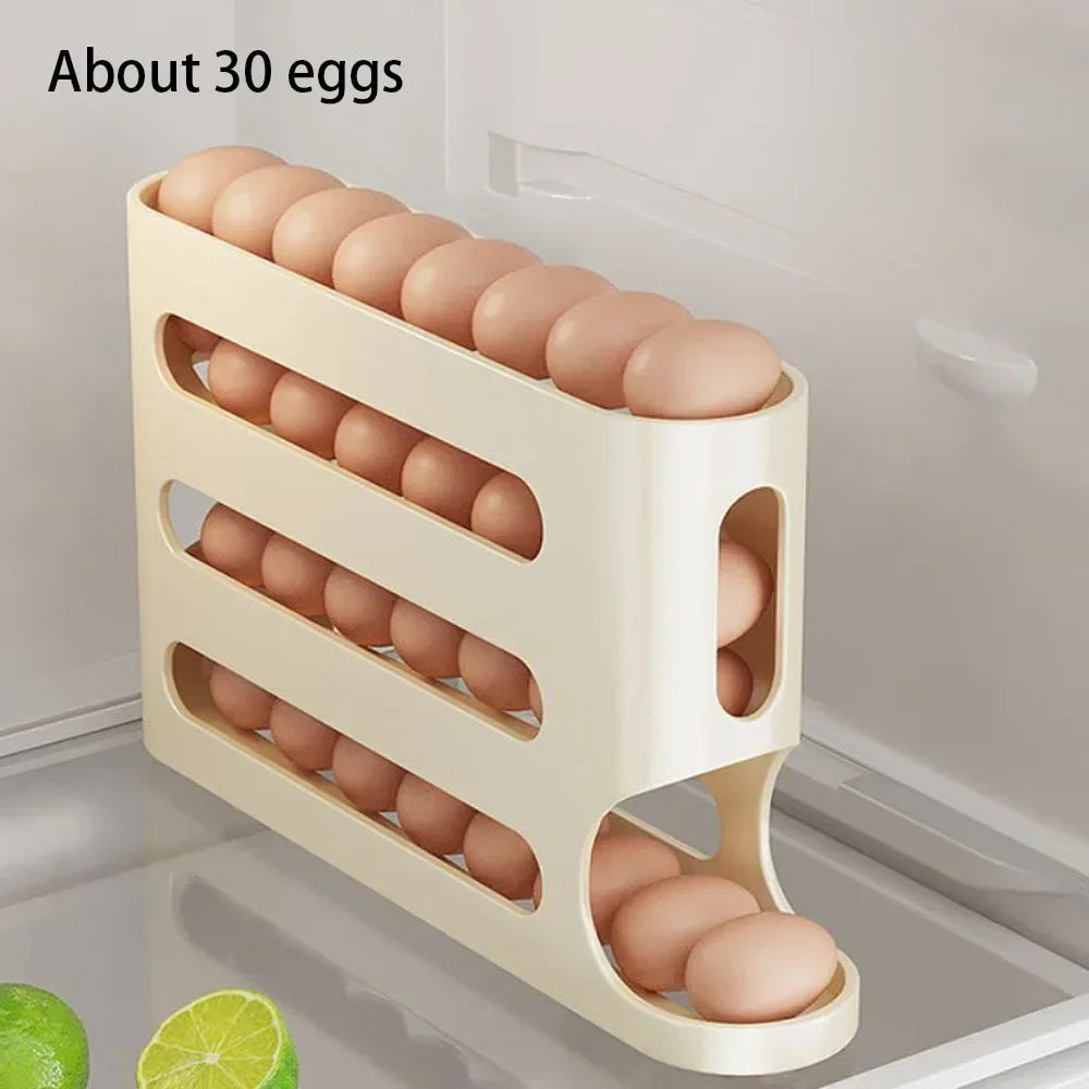 4-Layer Automatic Rolling Egg Holder | Fridge Organizer | Space-Saving Egg Dispenser