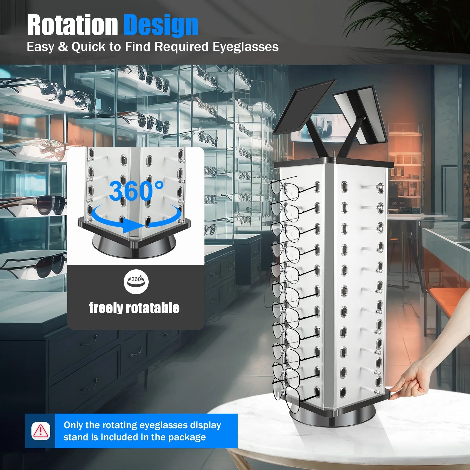 44 Pairs Rotating Eyeglasses Display Stand with 2 Mirrors 86cm Large Capacity Freestanding Sunglass Holder for Shops