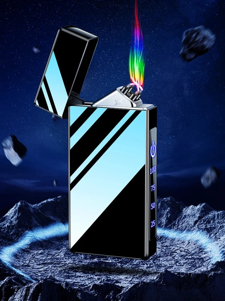Windproof Electric Arc Metal Smoking Lighter Plasma Flameless Rechargeable USB Cigarette Lighter LED Digital Touch Lighters Gift