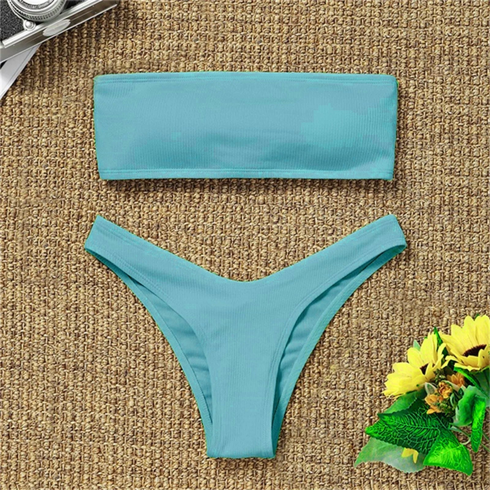 2026 New Solid Color Sexy Two Piece Swimsuit for Female Fashion Strapless Top and Trunk Tropical Summer Beachwear Bathing Suit