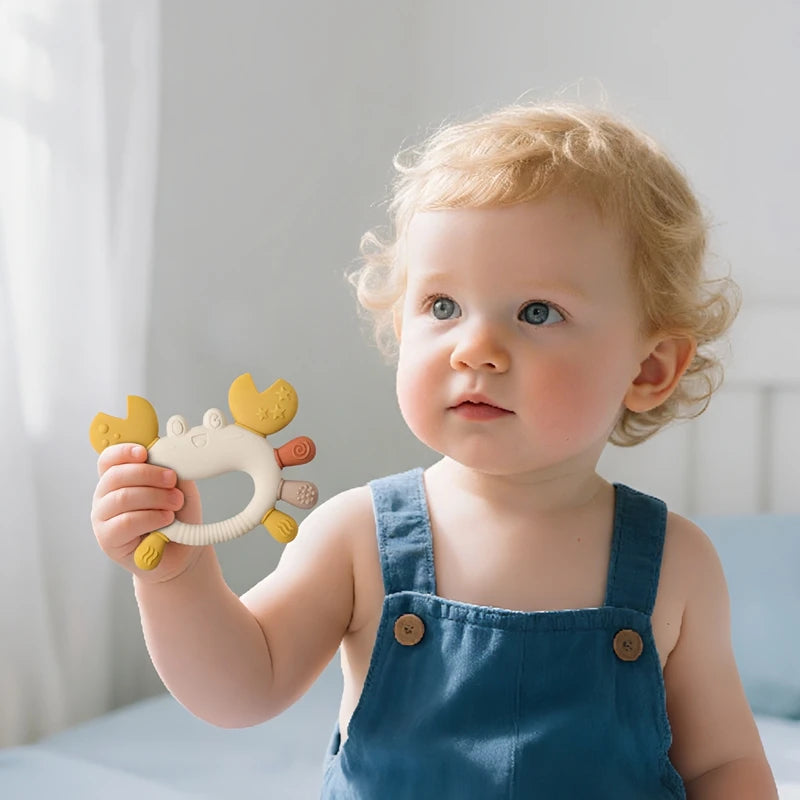 Crab Silicone Teether with Wooden Ring — BPA Free | Baby 0-6 Months