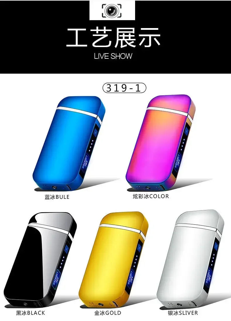 Smart Windproof Flameless Plasma Lighter | Double Arc USB Rechargeable | LED Power Display Touch | Metal Body