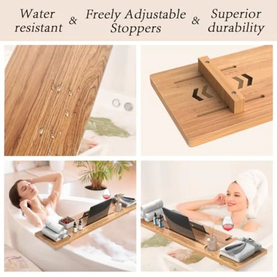 Bathtub Tray for Freestanding Bath Solid Pine Wood Bath Tray for Tub Bath Caddy for Home Spa Adjustable Bathtub Trays for Tub w