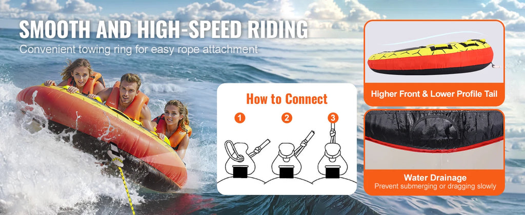SucceBuy Towable Tube for Boating 1-3 People Inflatable Boat Tubes&Towables 63" Round Water Sport Towable Tube for Boat to Pull