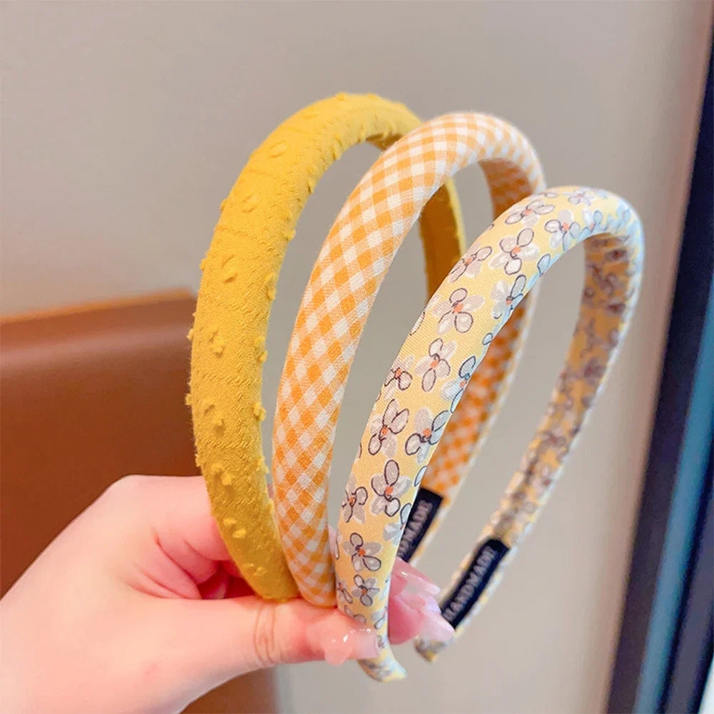 3Pcs/Set Fashion Women Girls Plaid Floral Colors Broadside Hairbands Sweet Children Vintage Cute Hair Hoop Kids Hair Accessories