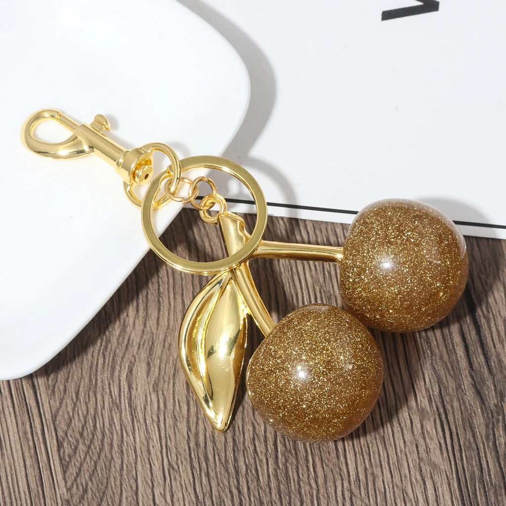 Fashion Red Cherry Keychain Pendant Summer Fruits Keyring for Women Men Bag Jewelry Accessory Gift
