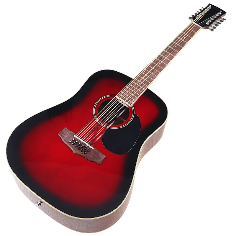 Guitarra Acústica de 12 Cuerdas 41" | Madera Spruce | Diseño Folk | Negro y Natural 🎸