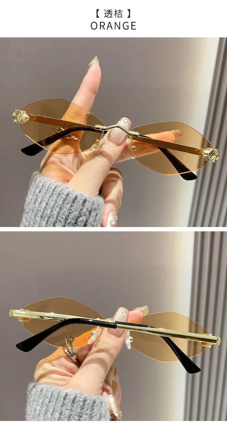 Trendy Rimless Polygonal Sunglasses Stylish Gradient Lens Metal Shades Eyewear Luxury Brand Small Vintage Sun Glasses