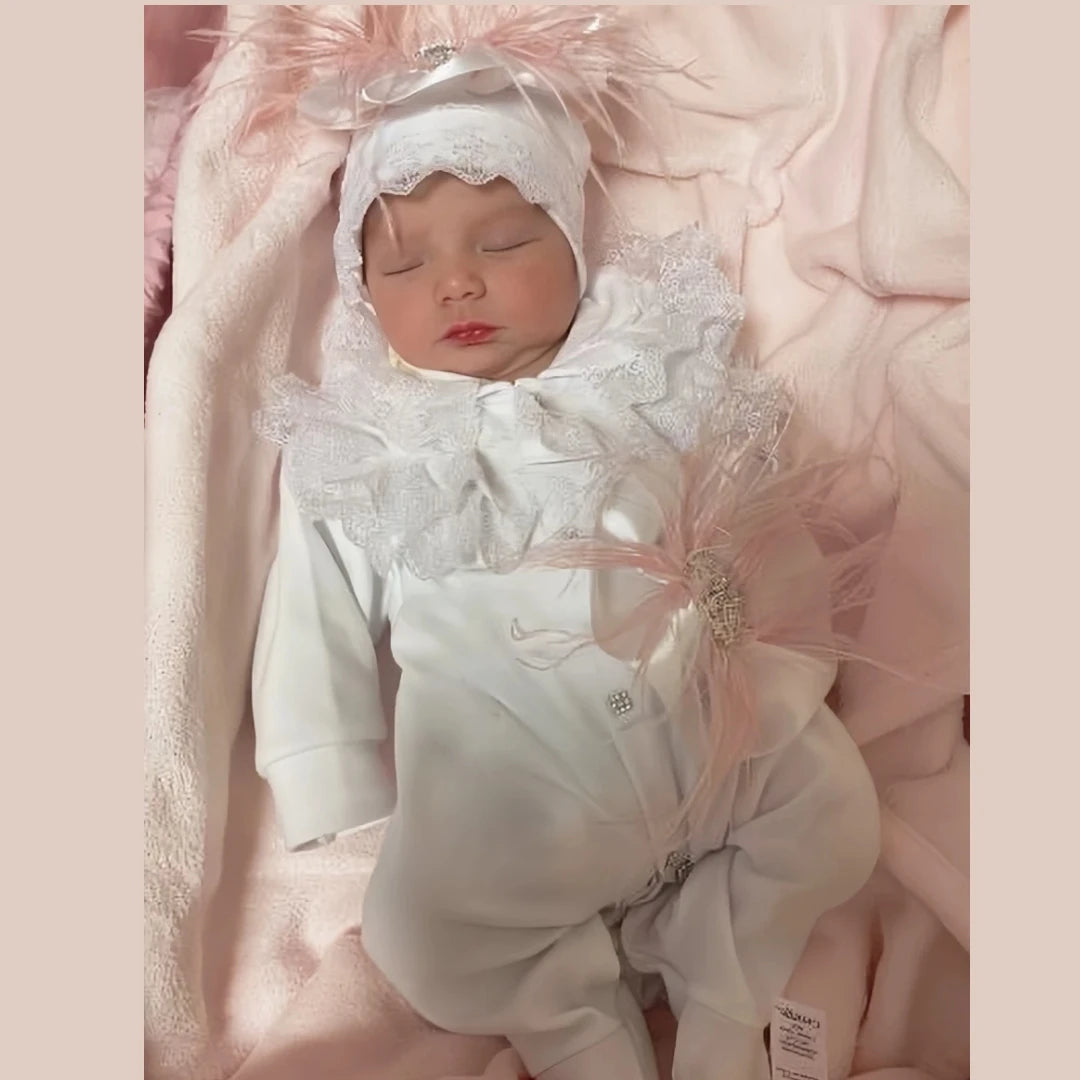 5pcs Newborn Baby Embroidery Lace Romper Outfit Clothing Cotton Infant Wrapped Baby Products Pants Mittens Receiving Blanket