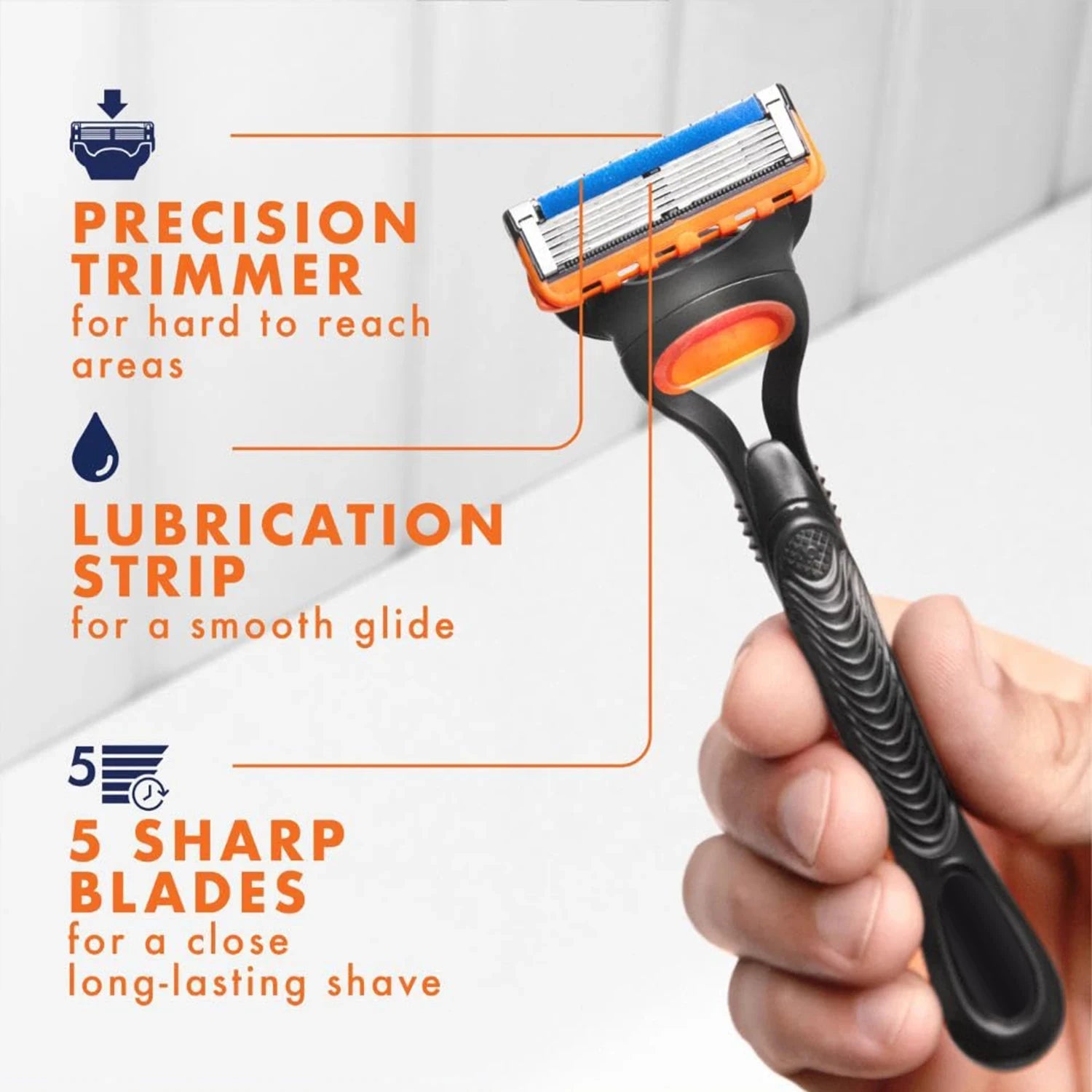 Men's 5-Blade Manual Safety Razor Features 6 layers of stainless steel blades With ergonomic metal handle Includes 4-24 Heads