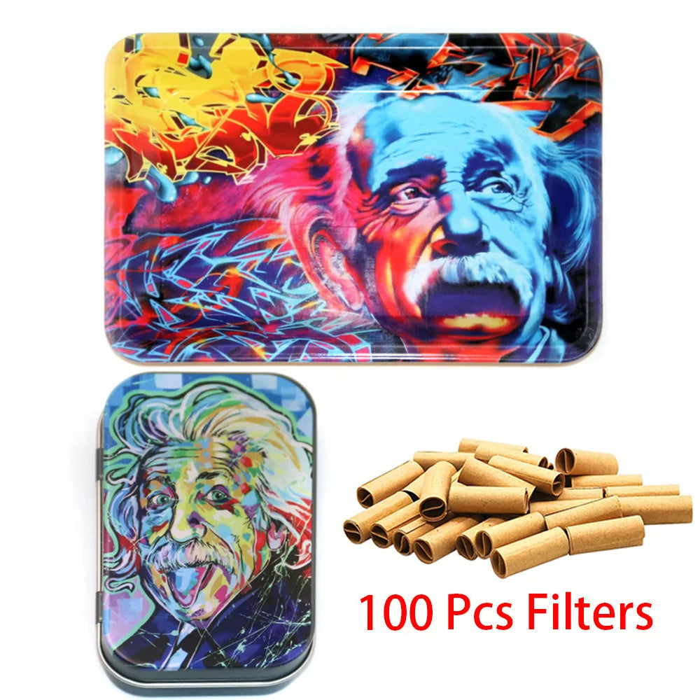 18cmX12.5cm Classic Rolling Tray & Portable Metal Tin Strong and Sturdy Metal and Equipped with cigarette paper filter(100)