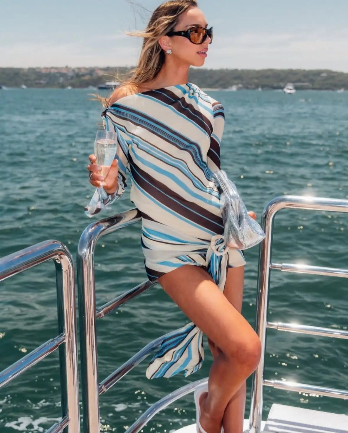 2026 New High Quality Sloping Shoulders Dress Bikini Sexy Women Swimsuit Striped Print Swimwear Dress Bikini Bathing Swimsuit