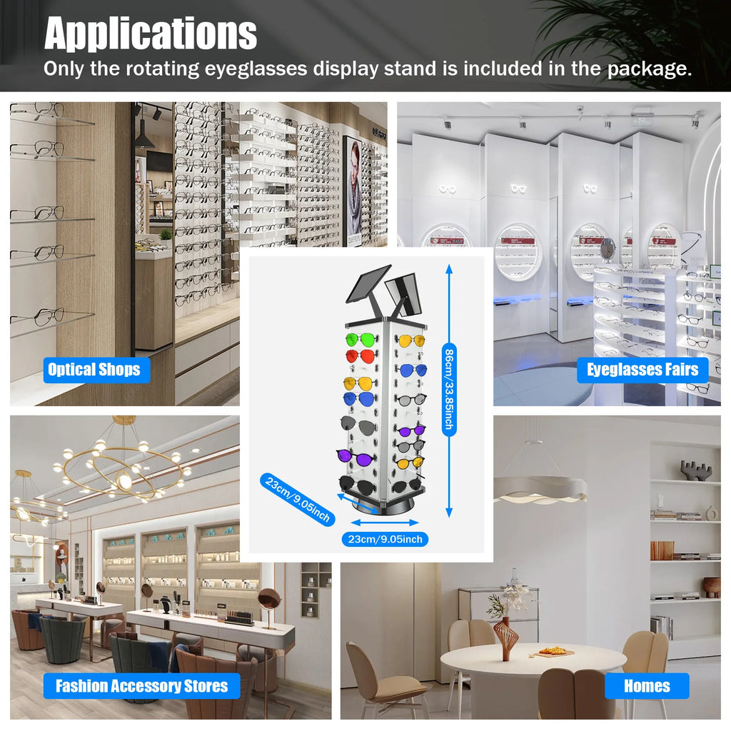 44 Pairs Rotating Eyeglasses Display Stand with 2 Mirrors 86cm Large Capacity Freestanding Sunglass Holder for Shops