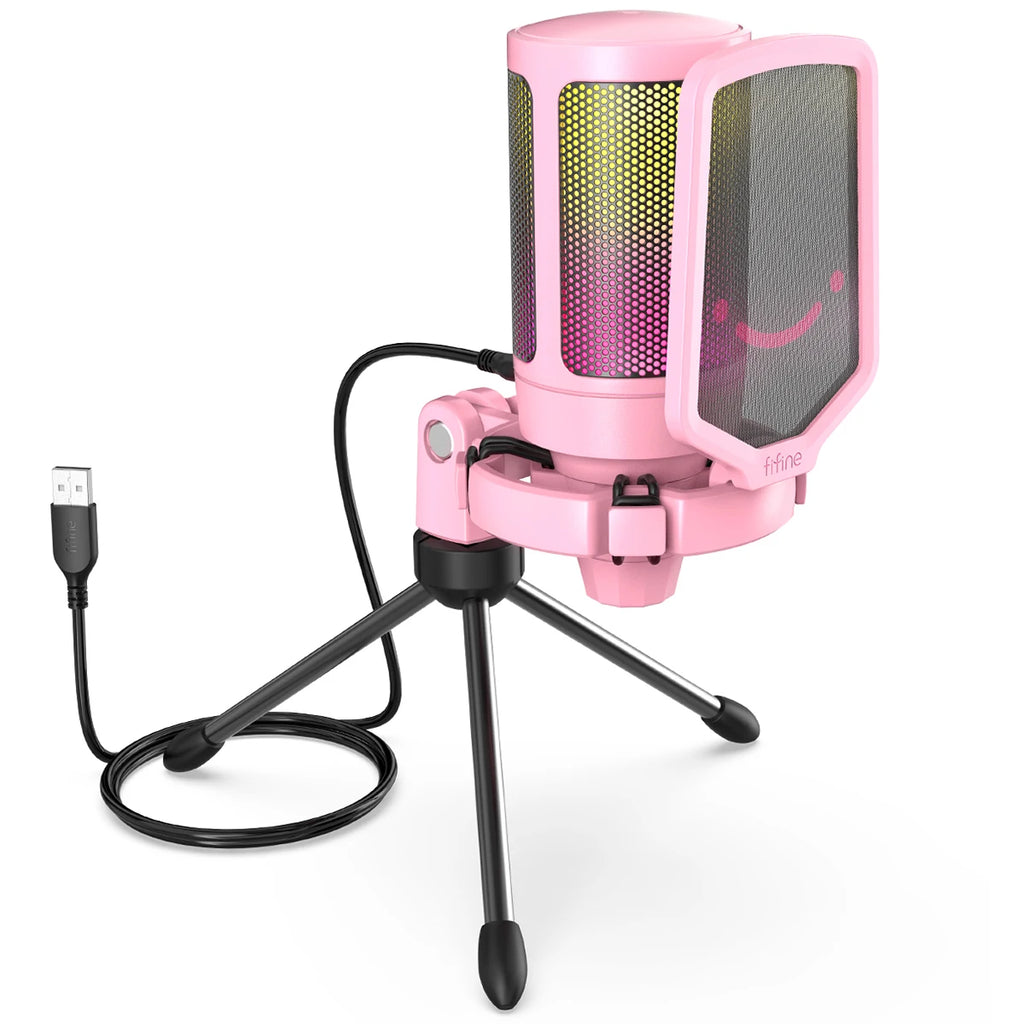 FIFINE Ampligame USB Microphone for Gaming Streaming with Pop Filter Shock Mount&Gain Control,Condenser Mic for PC/MAC