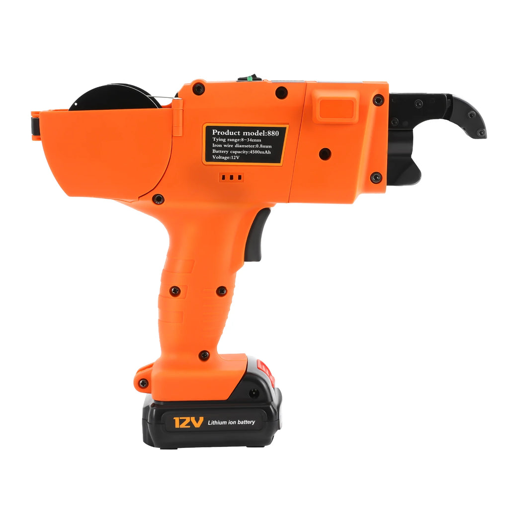 8mm-34mm Automatic Rebar Tier Binding Machine 12V 4500mAh Electric Handheld Rebar Tying Machine Wire Pliers Tool Kit w/Batteries