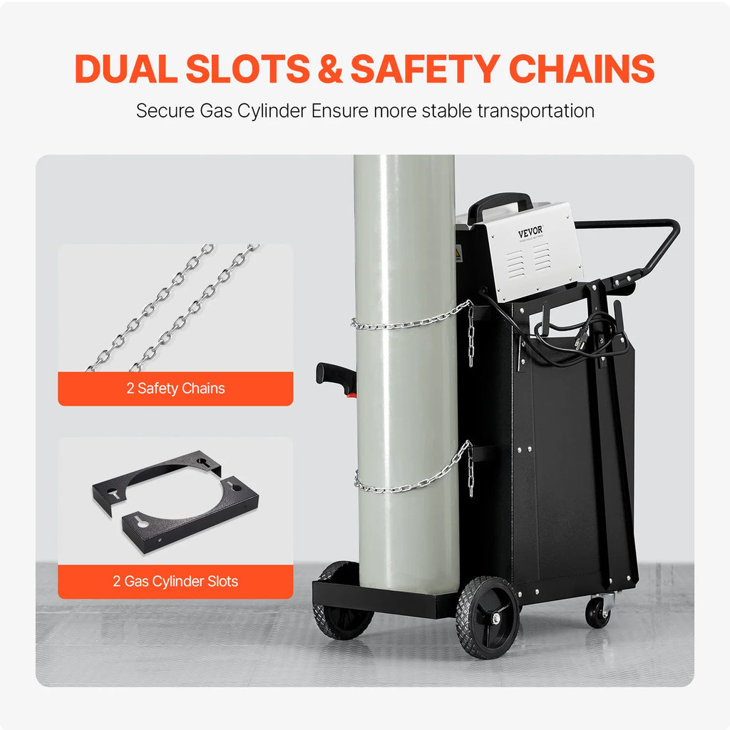 SucceBuy Welding Cart 2 Drawers Welder Cart Heavy Duty Welding Workbench Table with 360° Swivel Wheels Safety Chains Mig Welder