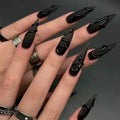 Uñas Postizas Y2K Almendra 24pcs | Lazo Plateado con Diamante | Press On Negras 💅 - Firu Total Sales