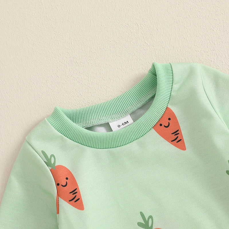 Cute Bunny Print Hooded Sweatshirt with Cozy Jogger Pants 2-Piece Outfit for Toddler Girls and Boys - Firu Total Sales