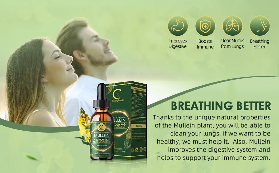 Mullein Drops for Lungs - Mullein Leaf Extract for Lung Detox & Cleanse, Support for Respiratory, Immune, Digestive System