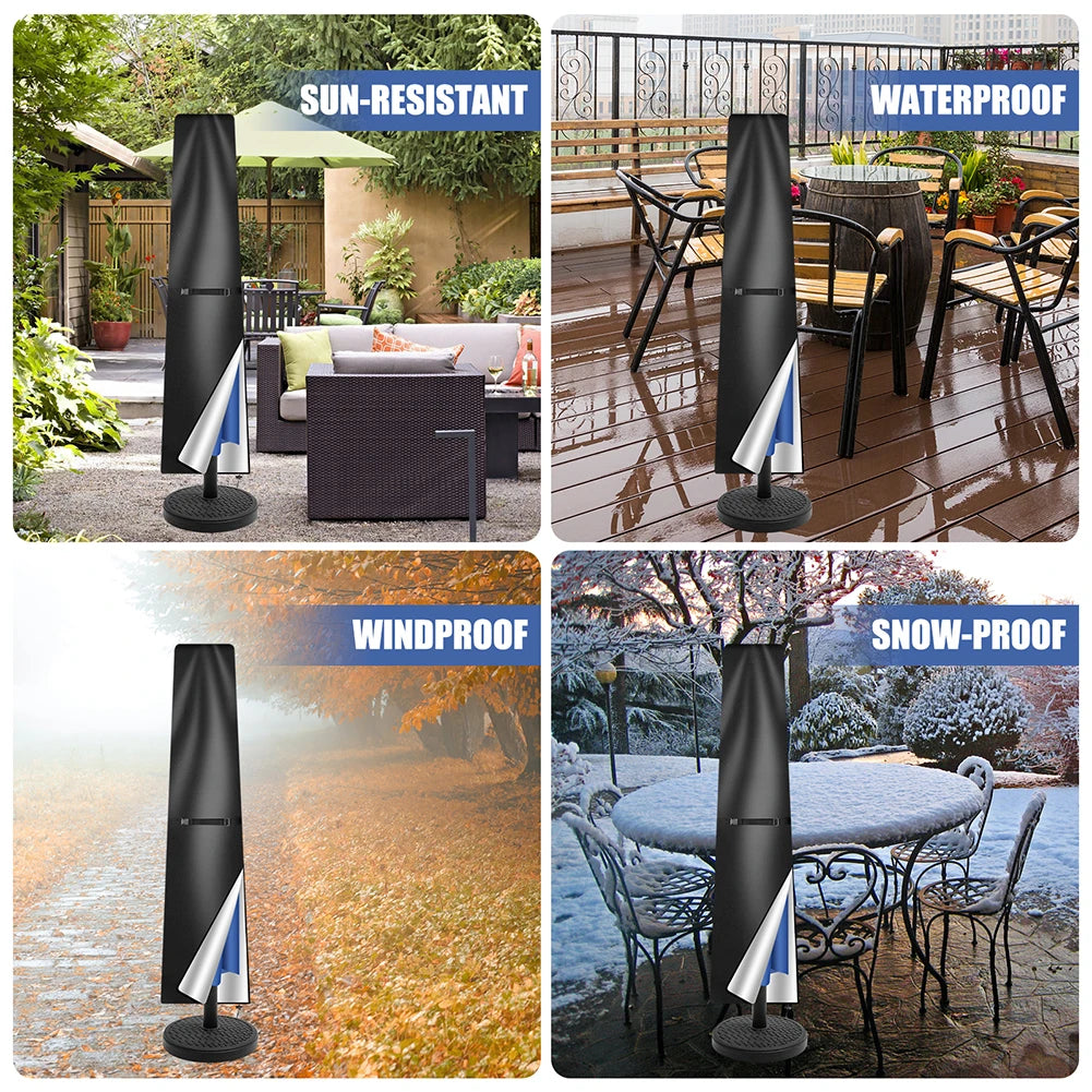 210D Straight Parasol Cover Waterproof Parasol Protective Cover with Zip Weatherproof UV-Anti Windproof Garden Umbrella Cover