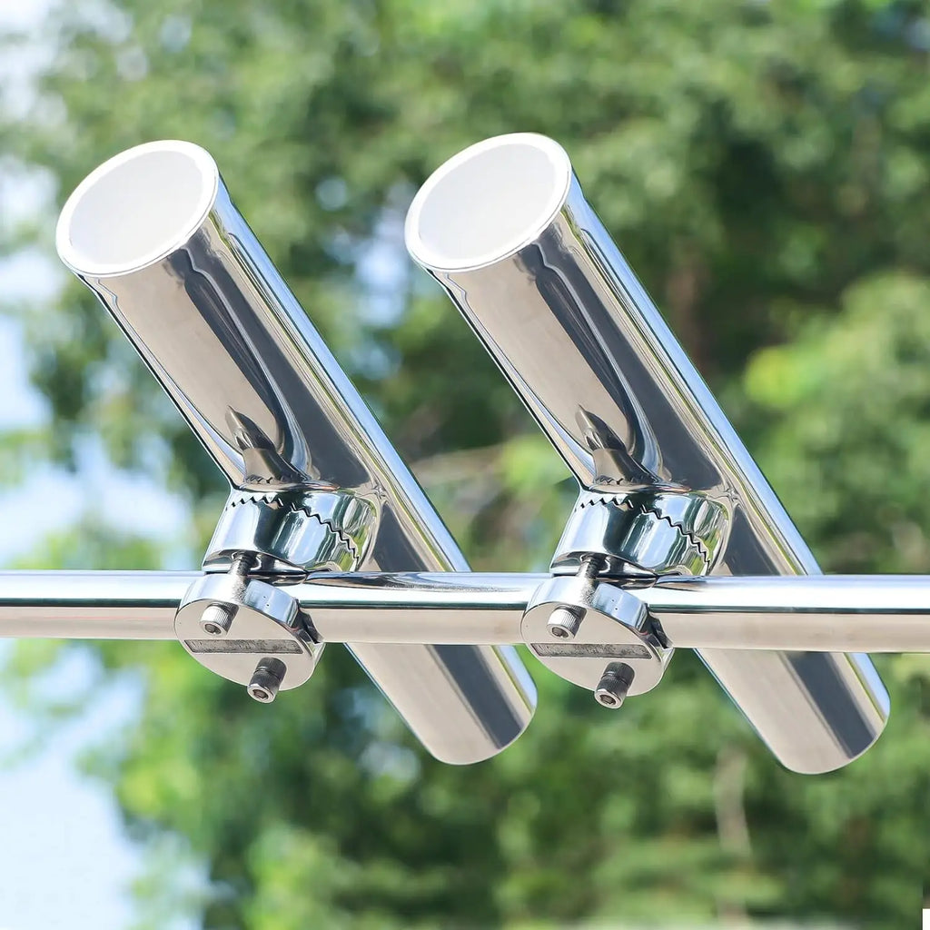 2PCS Adjustable Fishing Rod Holders, 316 Stainless Steel Clamp for 7/8" to 1" Rail, Tournament Style