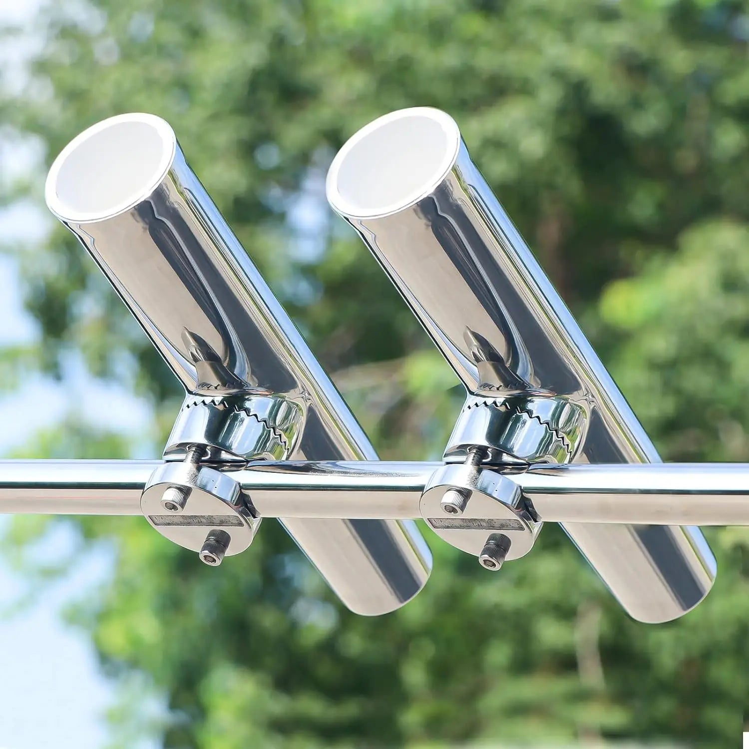 2PCS Adjustable Fishing Rod Holders, 316 Stainless Steel Clamp for 7/8" to 1" Rail, Tournament Style
