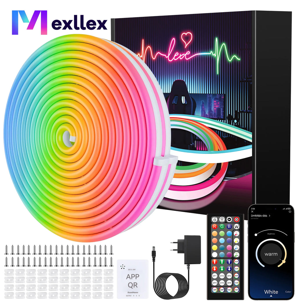 Tira Neón RGB Mexllex 30m/40m | Sincronización Musical | App y Control Remoto | Impermeable | Interior y Exterior - Firu Total Sales