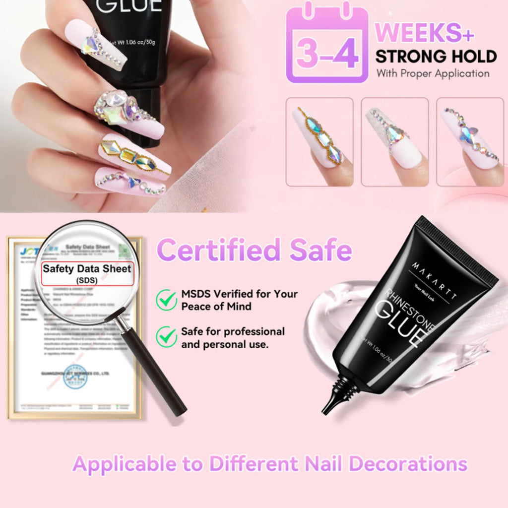 Makartt Nail Rhinestone Glue Set - Gel Nail Glue for Rhinestones, 3D Art Design Super Strong Adhesive for Charm Gems Jewel