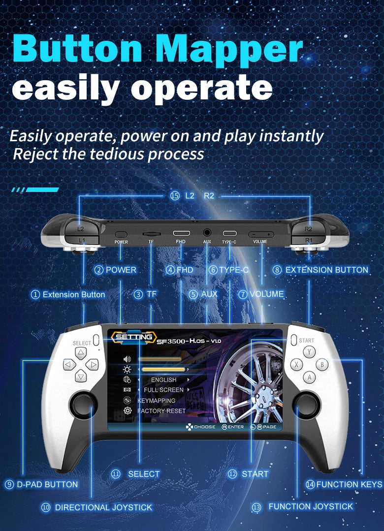 Consola Portátil Retro SF3500 | 5" IPS HD | 20,000 Juegos | 256GB Expandible | Multi-Sistema - Firu Total Sales