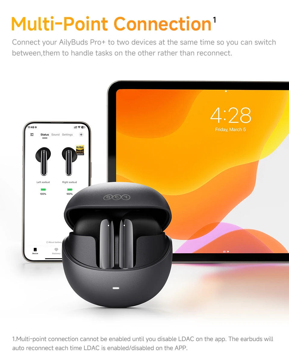 QCY HT10 AilyBuds Pro+ ANC | LDAC Hi-Res Audio | 6 Mic IA HD | 28H | Bluetooth 5.3 | Multipunto - Firu Total Sales