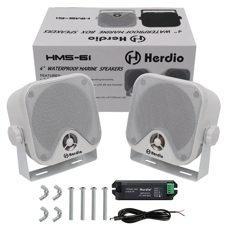 Herdio 4'' Bluetooth Marine Speakers 100W Heavy Duty Waterproof- Surface Mounted for Camper ATV UTV RZR Golf Cart Boat