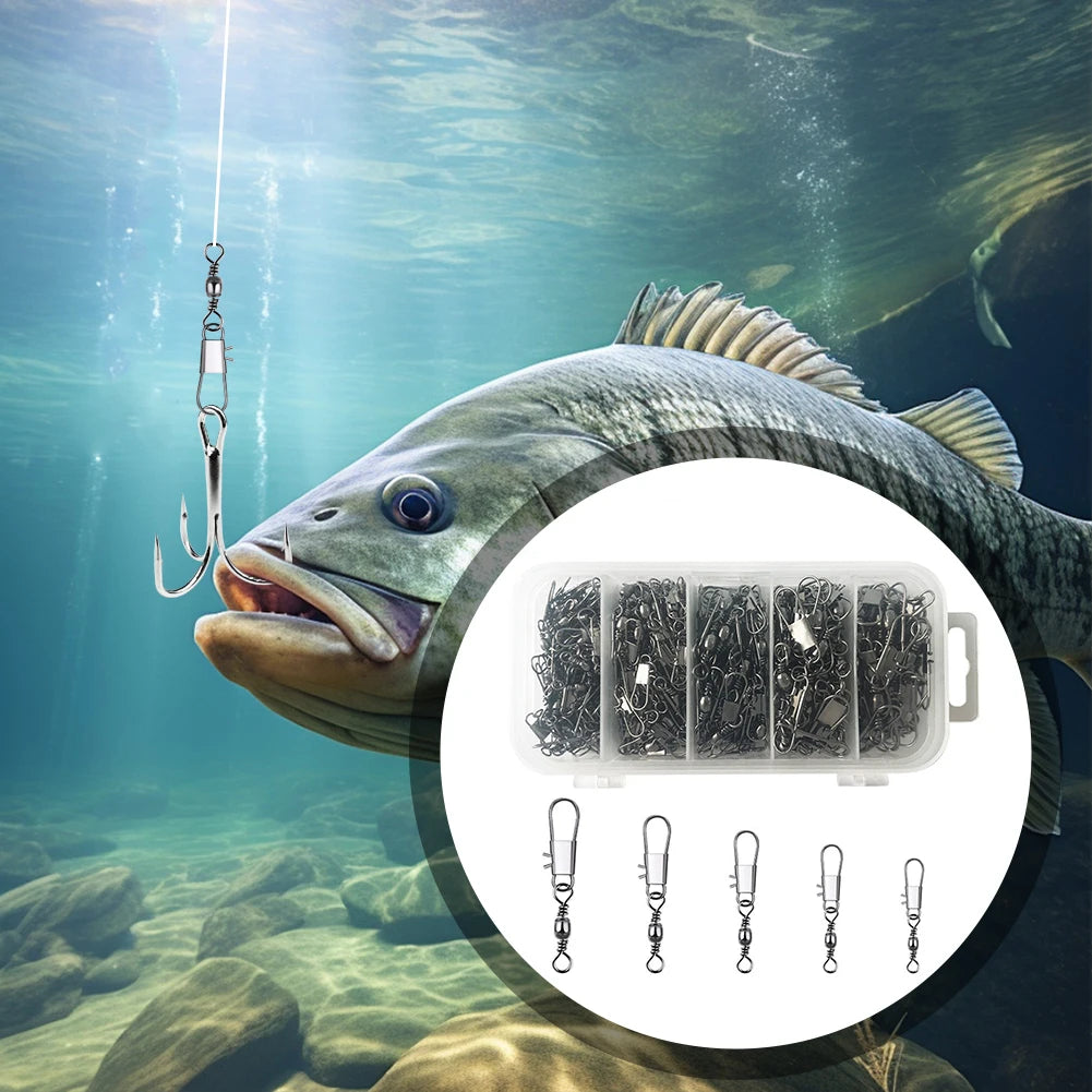 200pcs Bearing Rolling Swivel with Interlock Snap Rolling  Swivel Fishing Swivels for Connecting Fishing Line and Lures