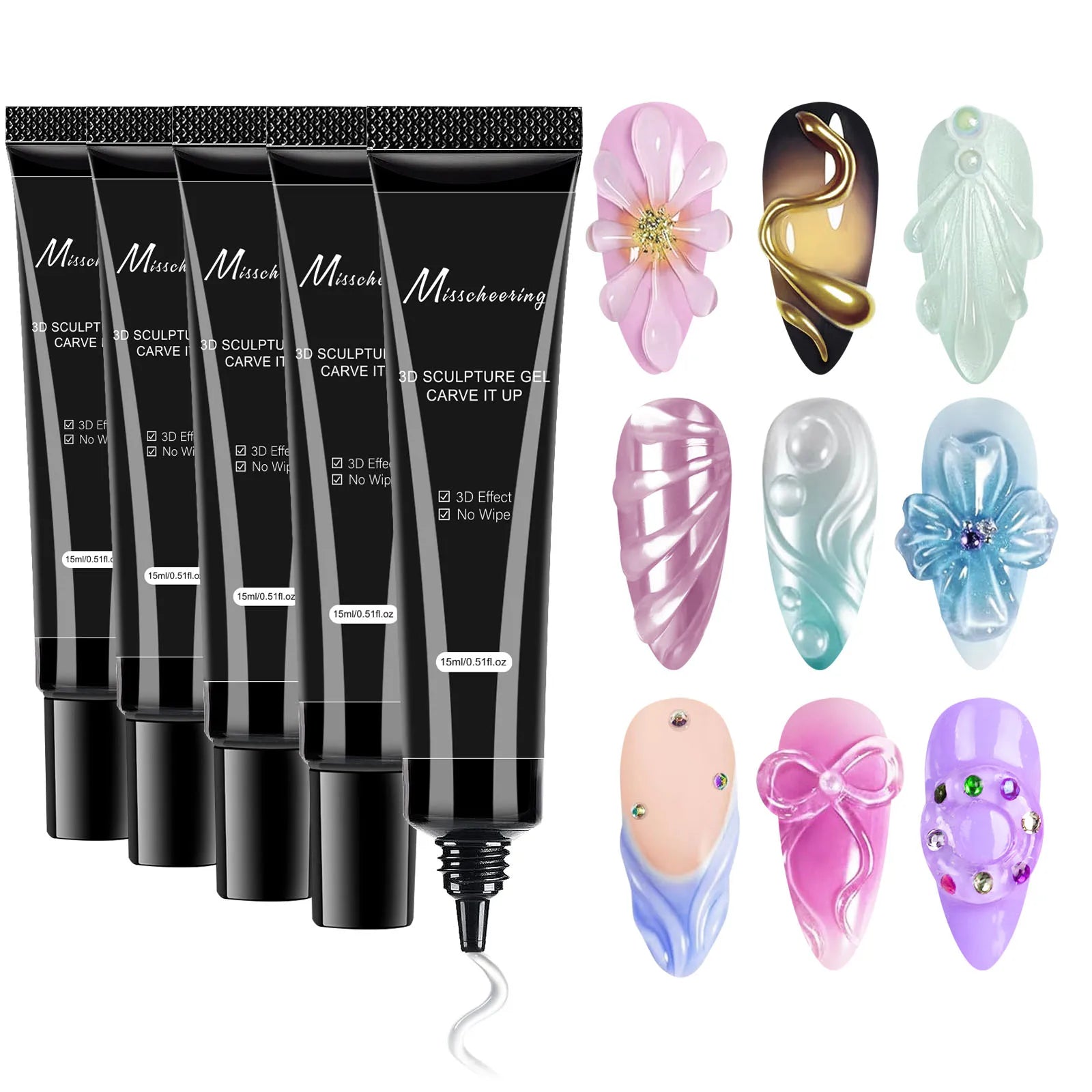Set 5pcs Gel 3D para Uñas | Escultura DIY | Diseños Impermeables 💅 - Firu Total Sales