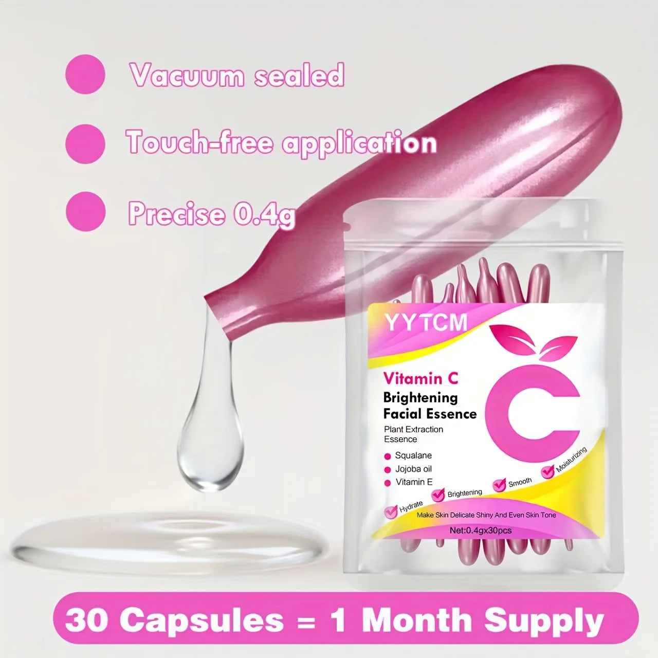 Vitamin C Brightening Capsule Essence | Squalane + Vitamin E | 30 Caps | Deep Hydration
