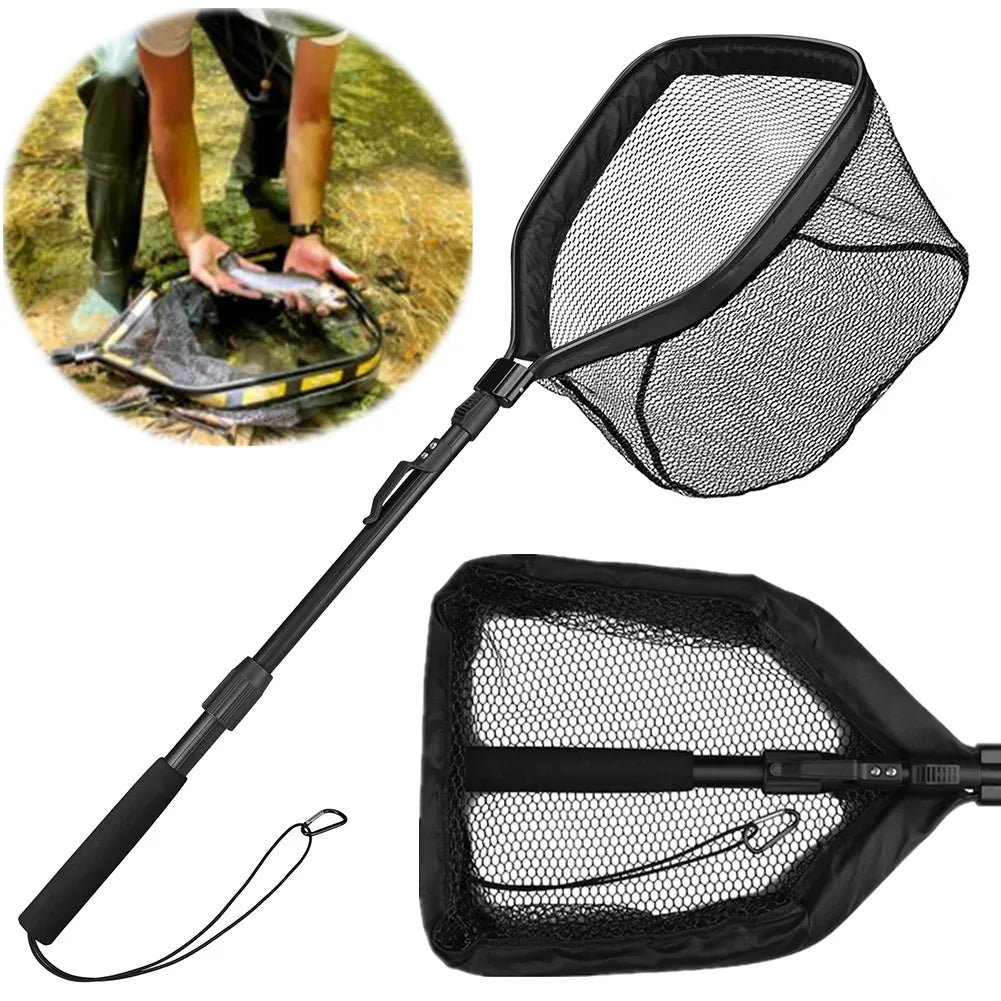 Collapsible Fishing Landing Net with Telescoping Pole Handle Extend to 190cm 100cm 80cm Fishing Net For Saltwater Freshwater
