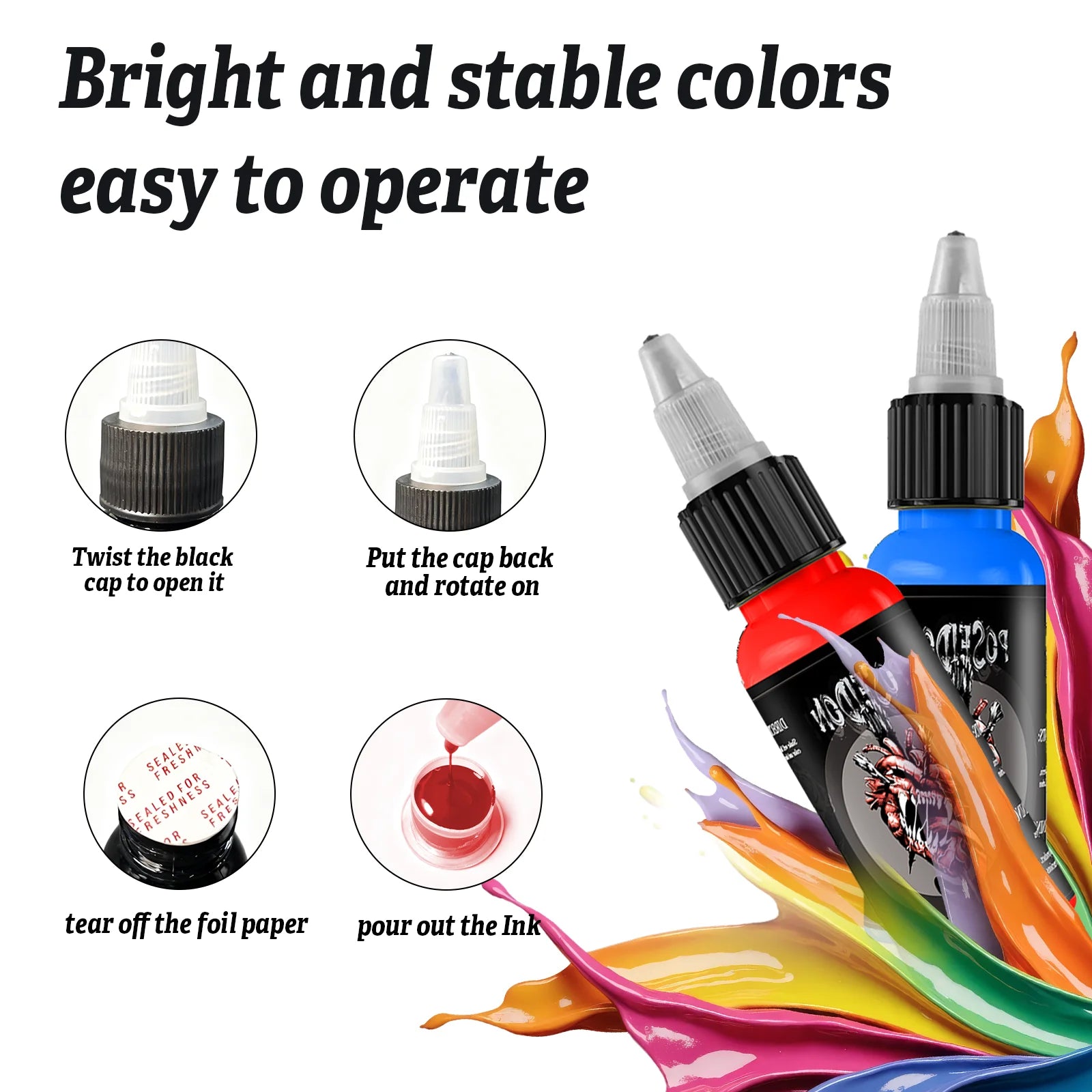 5 Color POSEIDON Tattoo Ink Hot 30ML Professional Tattoo Pigment Permanent Body Art Pigment Tattoo Ink Tattoo Supplies