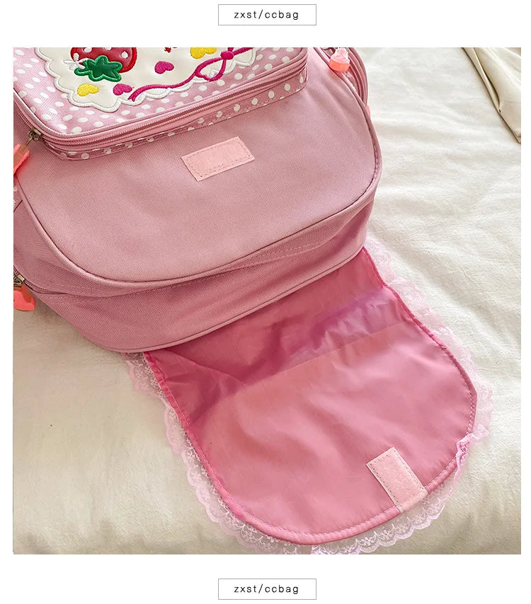 Pink Girl Embroidery Strawberry Children's Schoolbag Student Birthday Gift 2026 New Japanese Cartoon Pink Backpack Book Bags