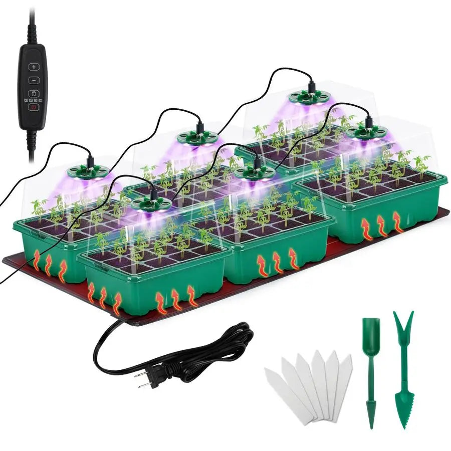 Seed Starter Tray with Grow Light amp Heat Mat 6 Pack 72 Cell Durable Easy Use Seed Starter Kit for New Gardener, Rapid Seedling