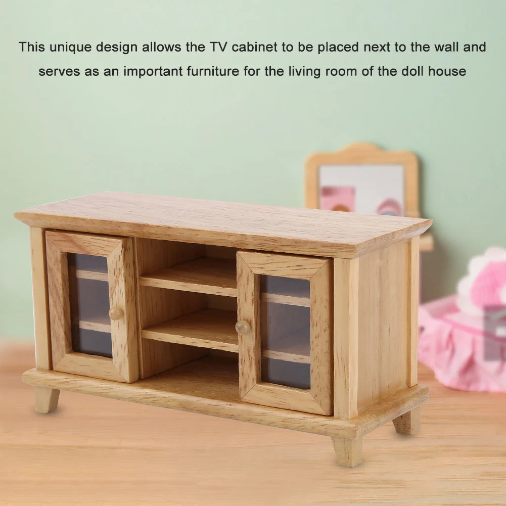 1/12 Scale Dollhouse Storage TV Cabinet Model Miniature Mini Wooden Furniture Children Gift