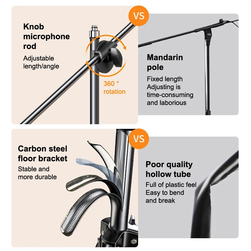 NEW! Microphone Boom Tripod Stand 1.7 2.1M Mic Tripod Bracket 66CM Crossbar Arms With Clip And Phone Holder