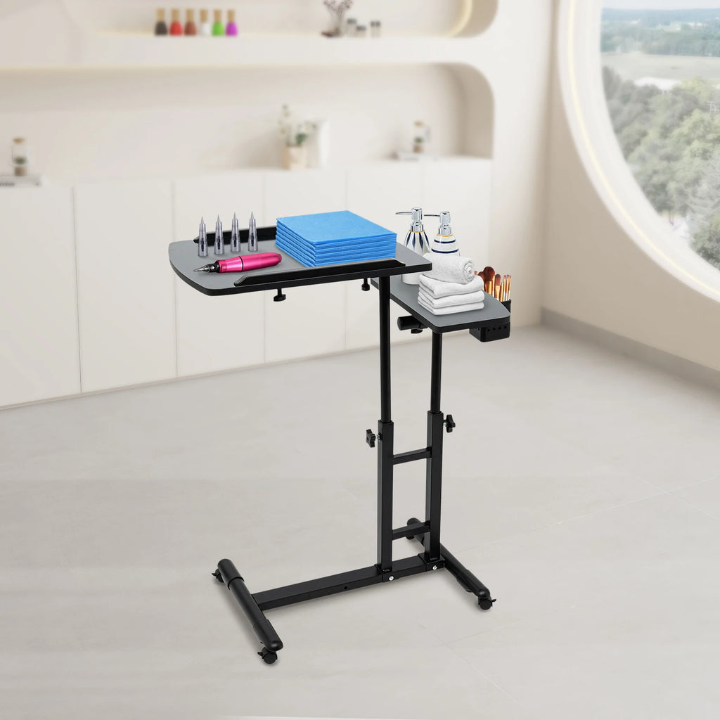 Tattoo Workbench with Adjustable Height, Rolling Cart with Locking Wheels & Dual Tabletop, 27.5LBS Capacity Artist,Salon