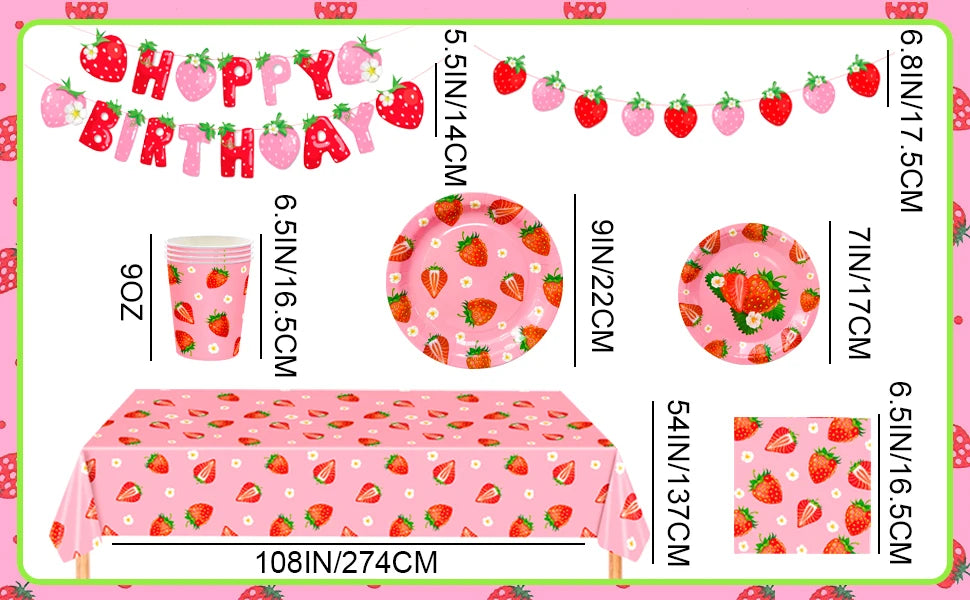 75Pcs Strawberry Birthday Party Plates Napkins Forks Supplies Summer Fruit Tableware Set Strawberry Theme Decoration for Girls