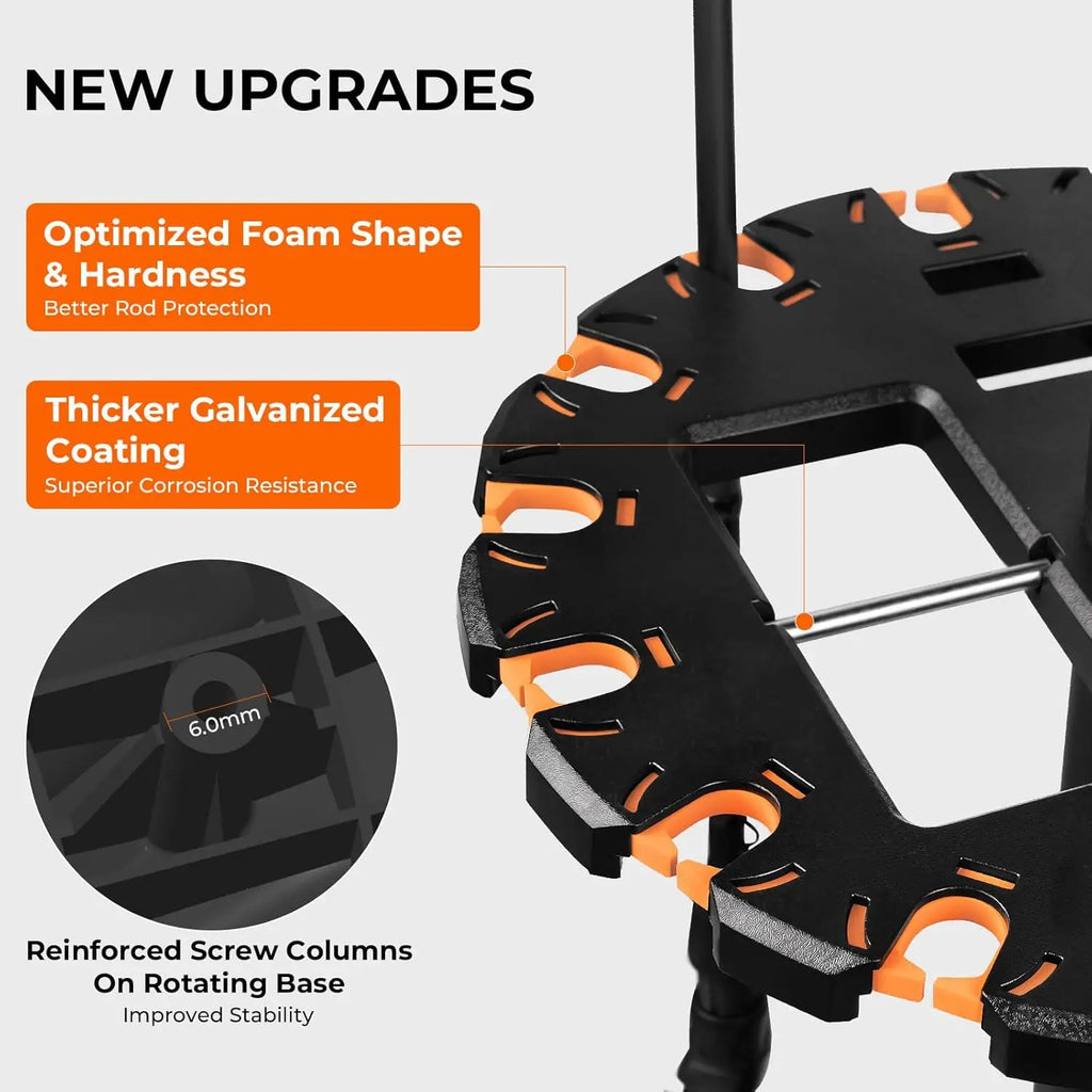 Rotating Fishing Rod Holder for Garage,Floor Rack Holds Up to 16 Rods & Combos,Space-Saving Pole Organizer with Foam,Durable ABS
